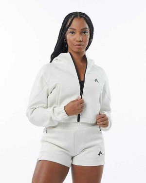 Dámské Bundy Alphalete ELMTS Full-Zip Crop Bílé | CZ-817654