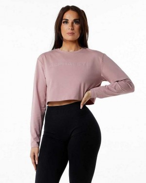 Dámské Košile S Dlouhým Rukávem Alphalete Core LS Crop Růžové | CZ-950741