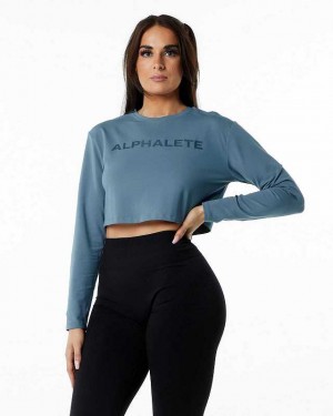 Dámské Košile S Dlouhým Rukávem Alphalete Core LS Crop Blankyt | CZ-796138