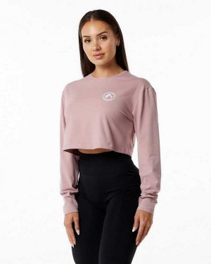 Dámské Košile S Dlouhým Rukávem Alphalete Dynasty LS Crop Růžové | CZ-954361