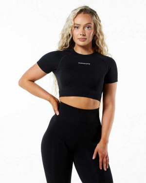 Dámské Košile S Krátkým Rukávem Alphalete Amplify SS Crop Černé | CZ-689017