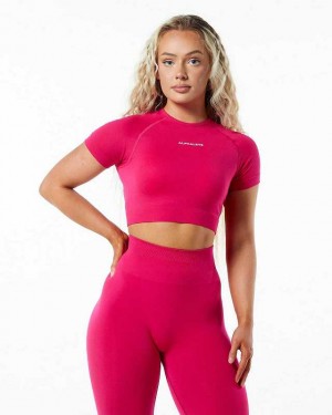 Dámské Košile S Krátkým Rukávem Alphalete Amplify SS Crop Růžové | CZ-537486