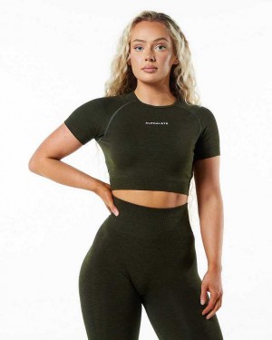 Dámské Košile S Krátkým Rukávem Alphalete Amplify SS Crop Zelene | CZ-983072