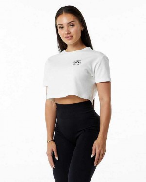 Dámské Košile S Krátkým Rukávem Alphalete Dynasty Crop Bílé | CZ-124936