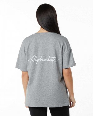 Dámské Košile S Krátkým Rukávem Alphalete Signature Oversized Šedé | CZ-428619