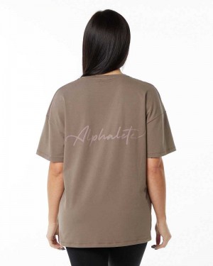 Dámské Košile S Krátkým Rukávem Alphalete Signature Oversized Hnědé | CZ-680194