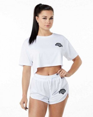 Dámské Košile S Krátkým Rukávem Alphalete Varsity Crop Bílé | CZ-028146