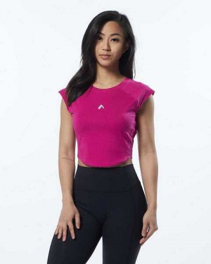 Dámské Košile S Krátkým Rukávem Alphalete Velocity Crop Růžové | CZ-467012