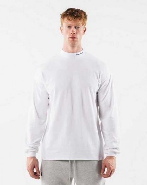 Pánské Košile S Dlouhým Rukávem Alphalete Brushed Core Mock Neck LS Bílé | CZ-803752