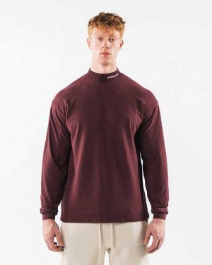 Pánské Košile S Dlouhým Rukávem Alphalete Brushed Core Mock Neck LS Červené | CZ-729038