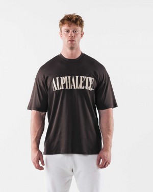 Pánské Košile S Krátkým Rukávem Alphalete Republic Hnědé | CZ-678239