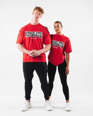 Unisex Košile S Krátkým Rukávem Alphalete Varsity Červené | CZ-528347