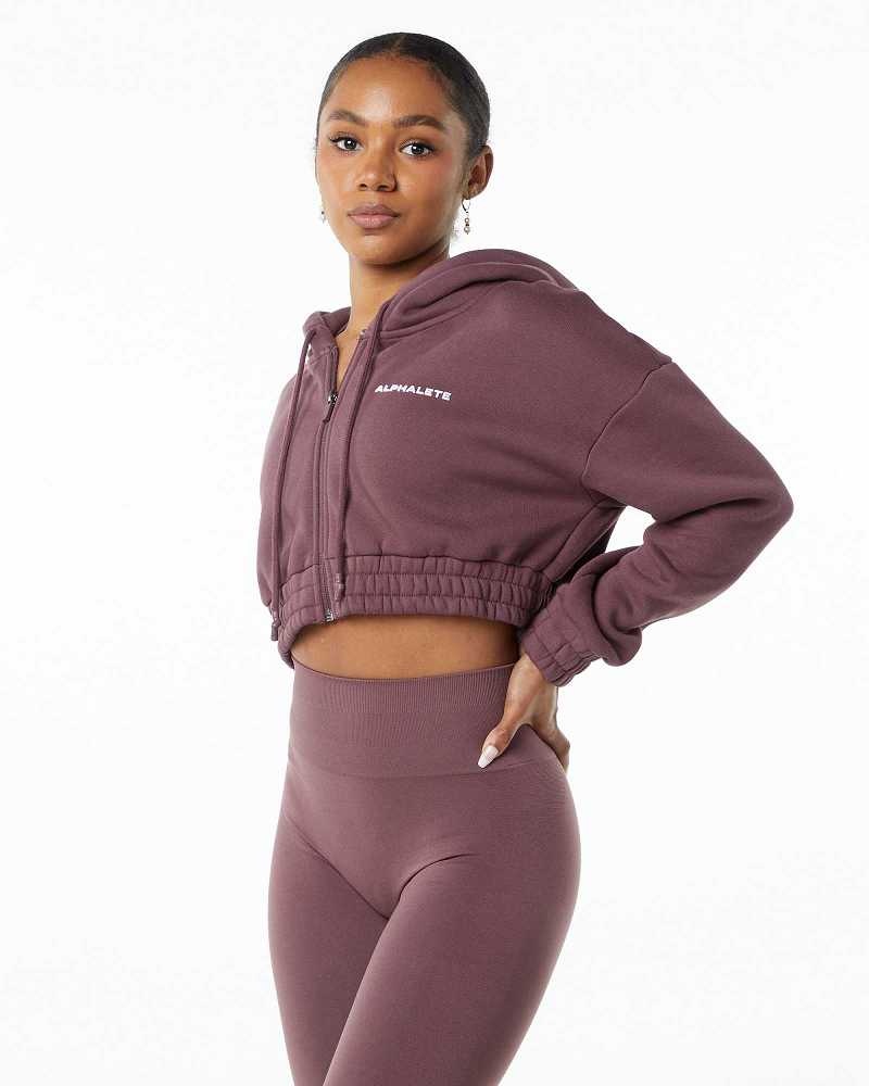 Dámské Bundy Alphalete Classic Capital Full-Zip Crop Červené | CZ-473268