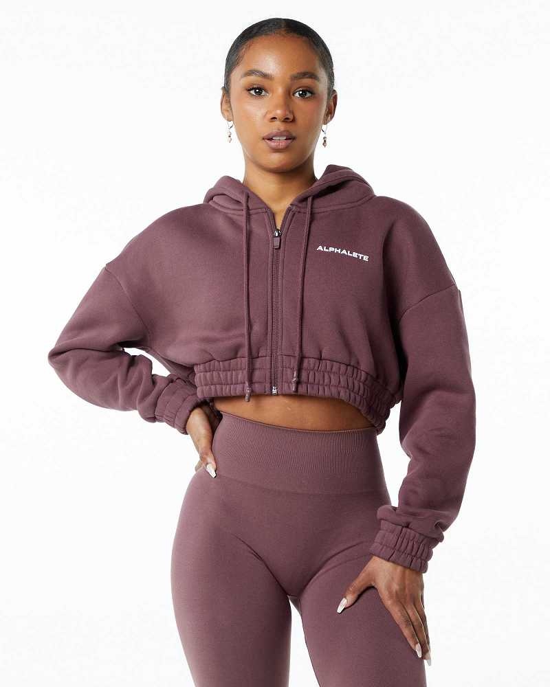 Dámské Bundy Alphalete Classic Capital Full-Zip Crop Červené | CZ-473268