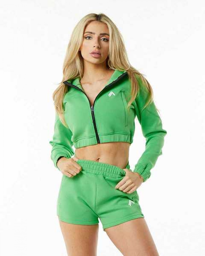 Dámské Bundy Alphalete ELMTS Full-Zip Crop Zelene | CZ-183425