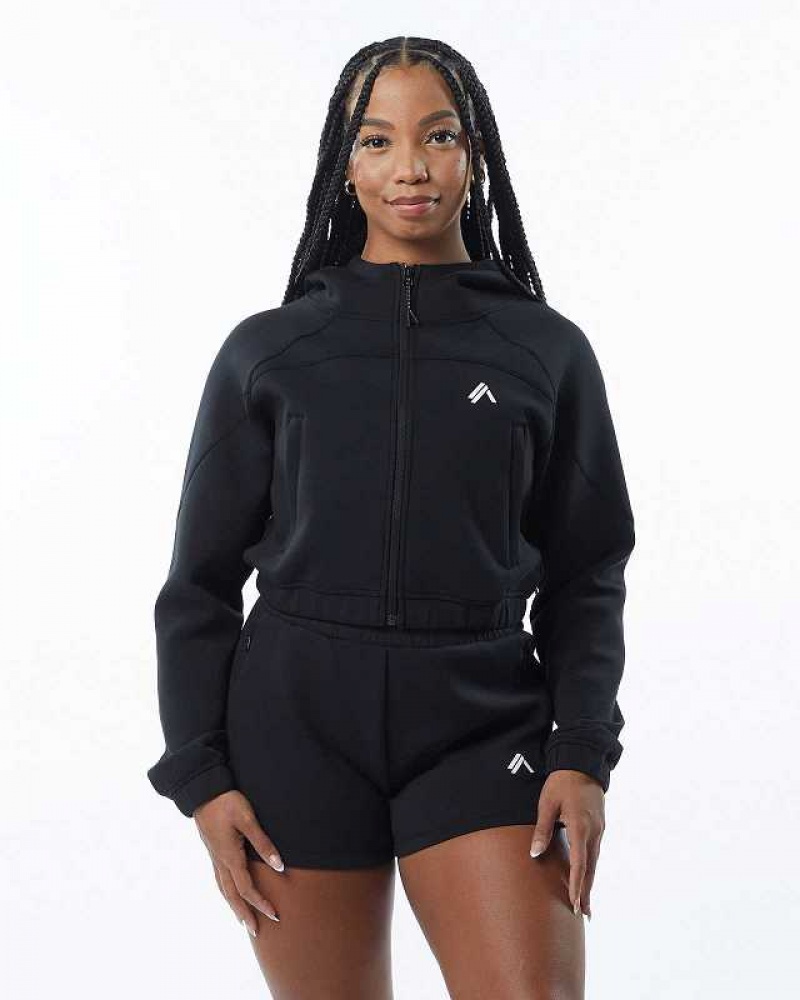 Dámské Bundy Alphalete ELMTS Full-Zip Crop Černé | CZ-306514