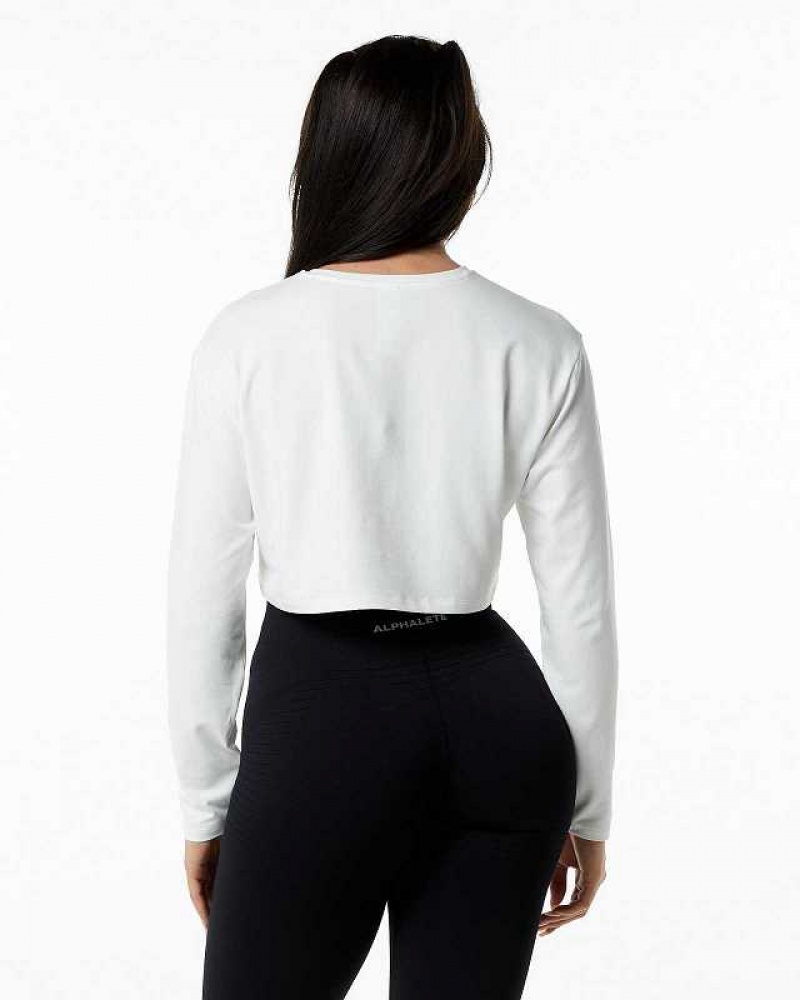 Dámské Košile S Dlouhým Rukávem Alphalete Core LS Crop Bílé | CZ-125890