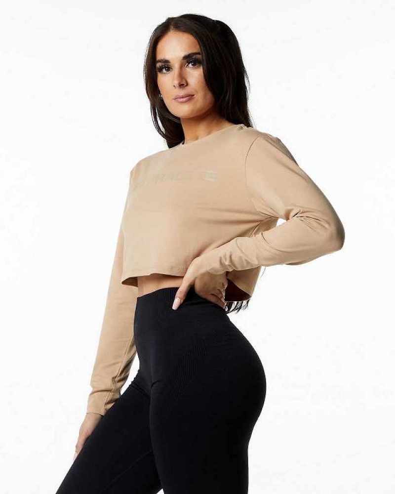 Dámské Košile S Dlouhým Rukávem Alphalete Core LS Crop Hnědé | CZ-421739