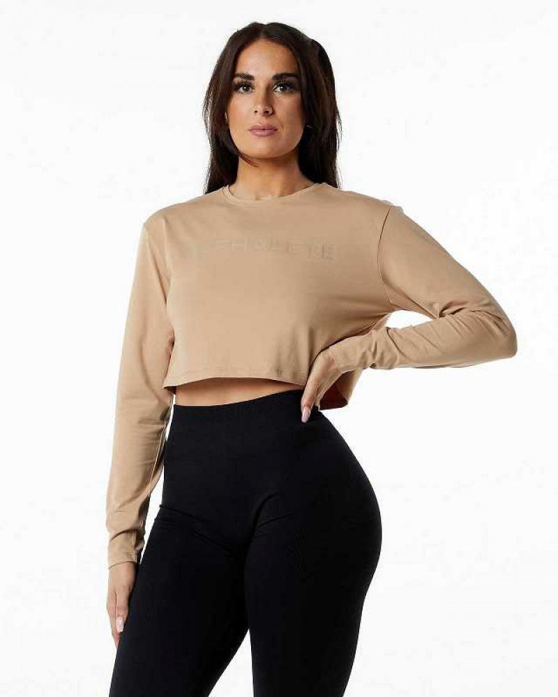 Dámské Košile S Dlouhým Rukávem Alphalete Core LS Crop Hnědé | CZ-421739