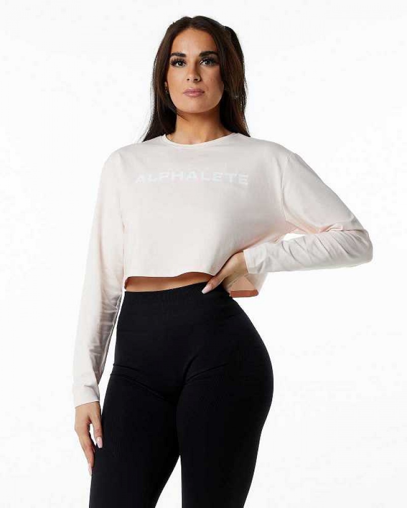 Dámské Košile S Dlouhým Rukávem Alphalete Core LS Crop Růžové | CZ-578624