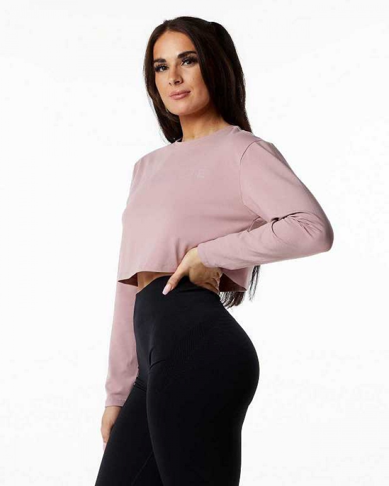 Dámské Košile S Dlouhým Rukávem Alphalete Core LS Crop Růžové | CZ-950741