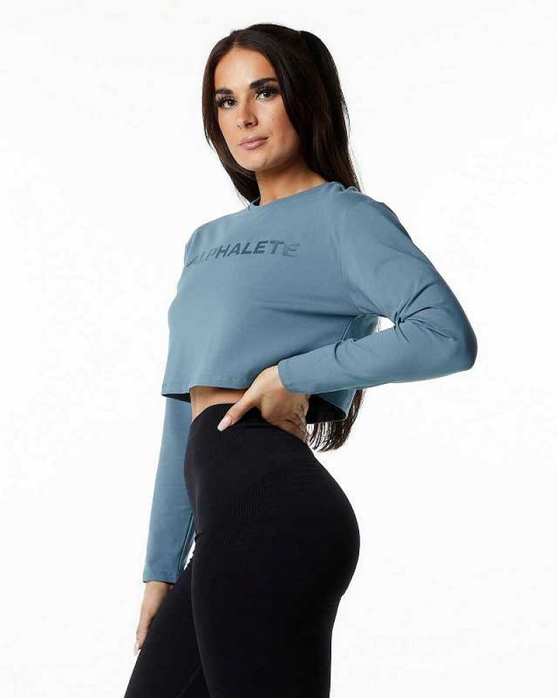 Dámské Košile S Dlouhým Rukávem Alphalete Core LS Crop Blankyt | CZ-796138