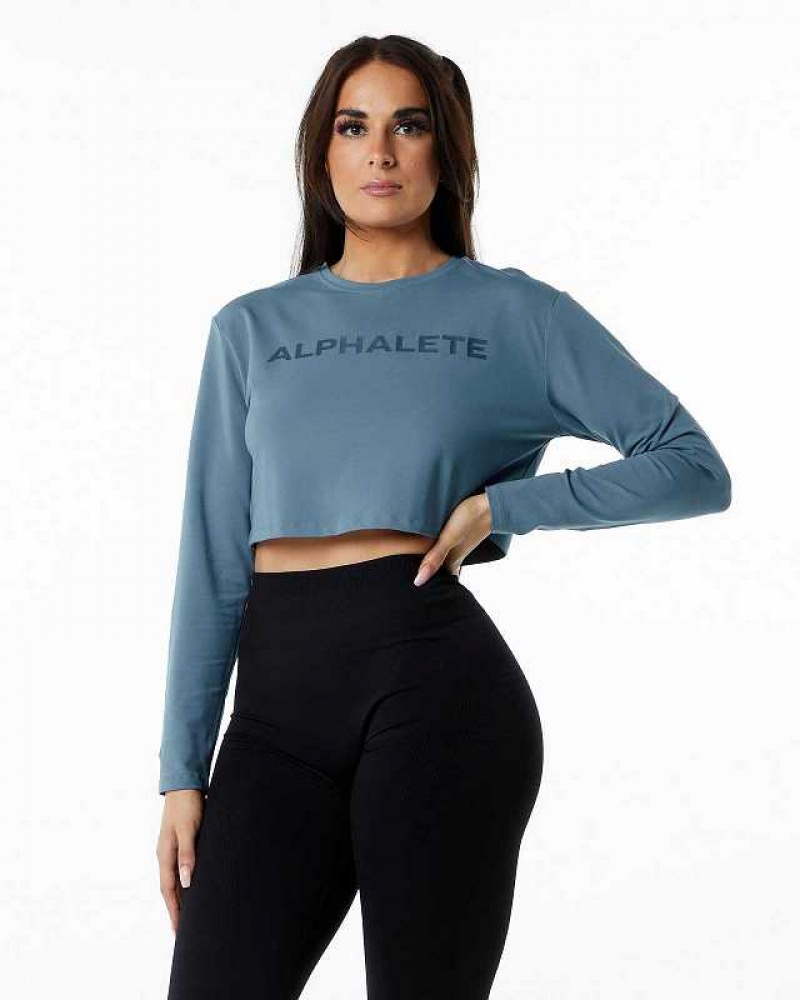 Dámské Košile S Dlouhým Rukávem Alphalete Core LS Crop Blankyt | CZ-796138