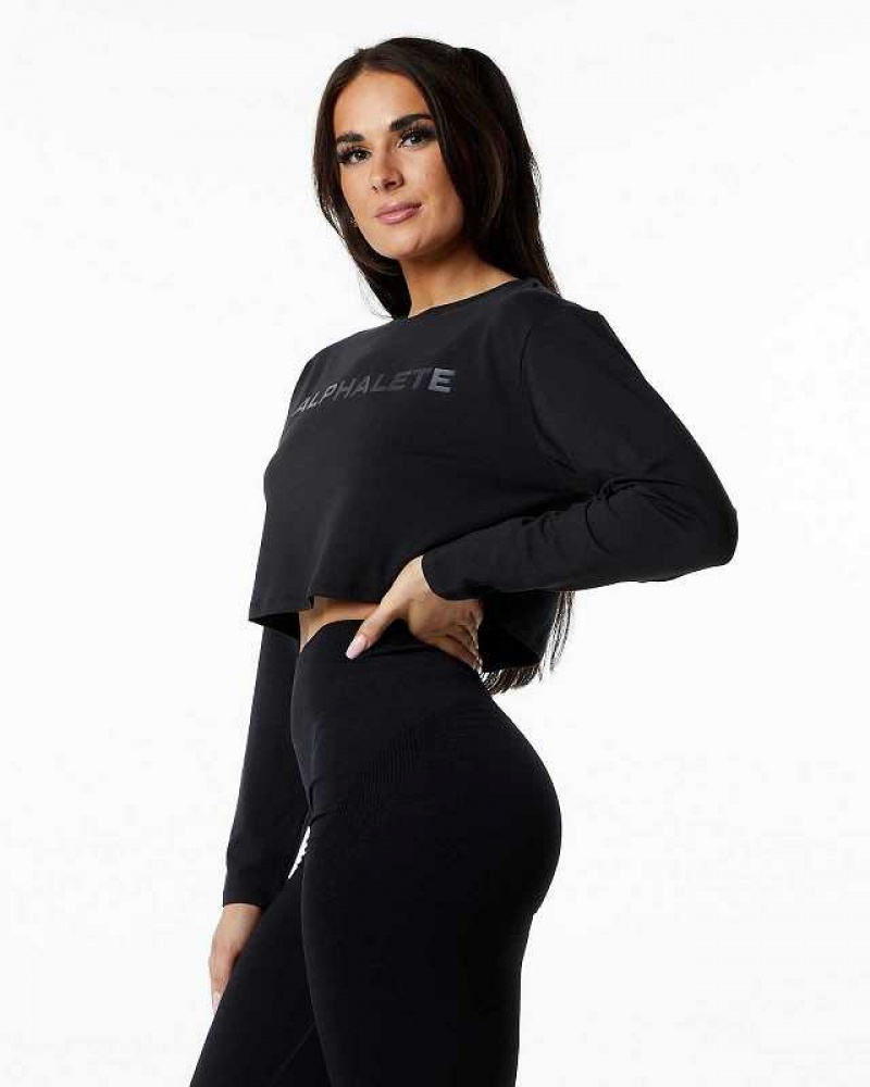 Dámské Košile S Dlouhým Rukávem Alphalete Core LS Crop Černé | CZ-164975