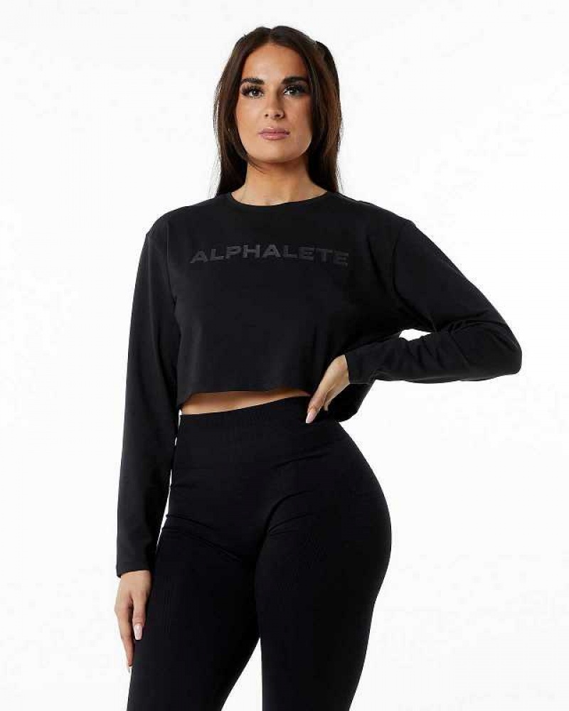 Dámské Košile S Dlouhým Rukávem Alphalete Core LS Crop Černé | CZ-164975