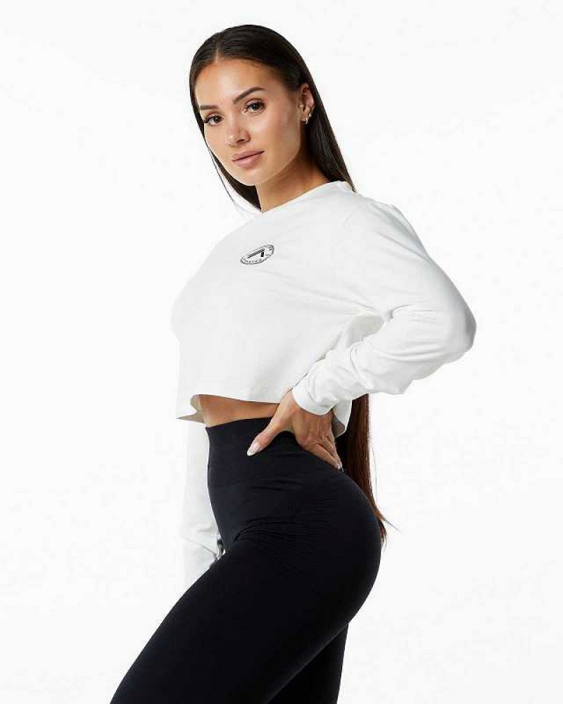 Dámské Košile S Dlouhým Rukávem Alphalete Dynasty LS Crop Bílé | CZ-845362