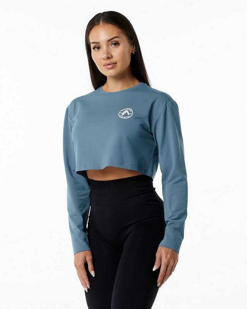 Dámské Košile S Dlouhým Rukávem Alphalete Dynasty LS Crop Blankyt | CZ-960812