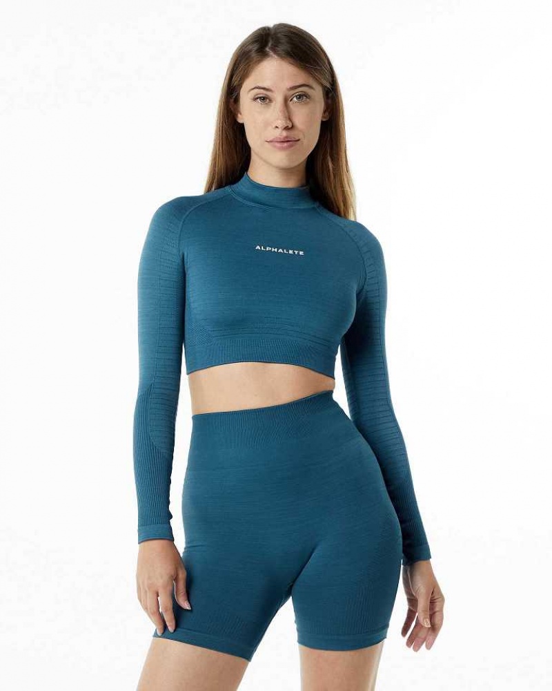 Dámské Košile S Dlouhým Rukávem Alphalete Ozone High Neck LS Crop Blankyt | CZ-459312