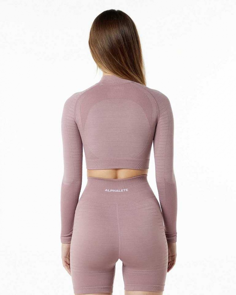 Dámské Košile S Dlouhým Rukávem Alphalete Ozone High Neck LS Crop Růžové | CZ-428316