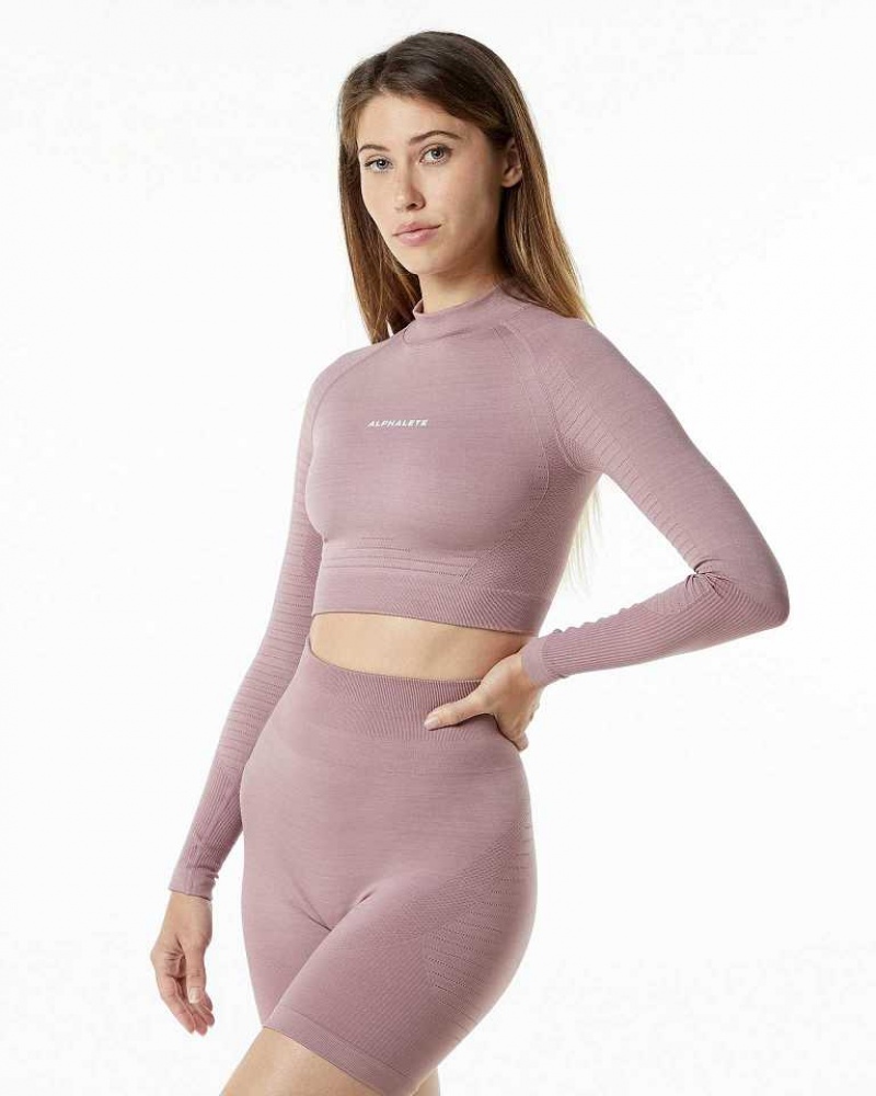 Dámské Košile S Dlouhým Rukávem Alphalete Ozone High Neck LS Crop Růžové | CZ-428316