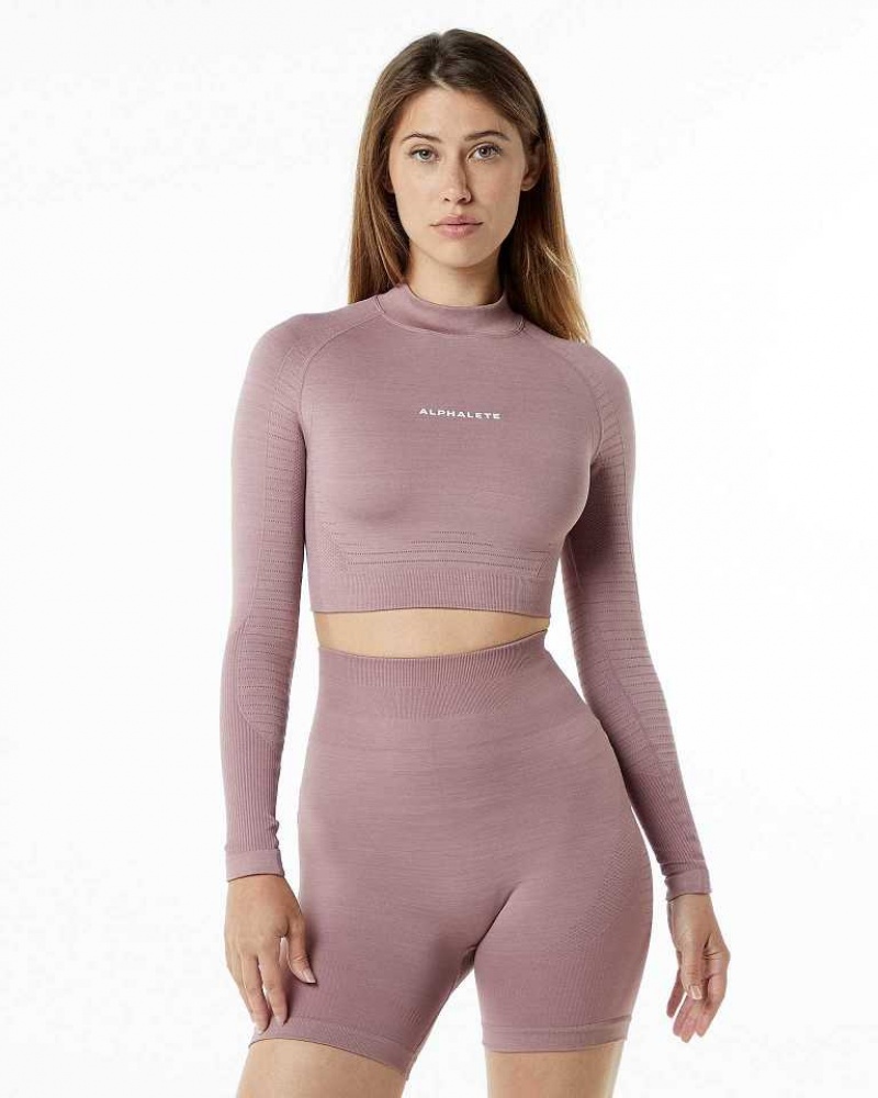 Dámské Košile S Dlouhým Rukávem Alphalete Ozone High Neck LS Crop Růžové | CZ-428316