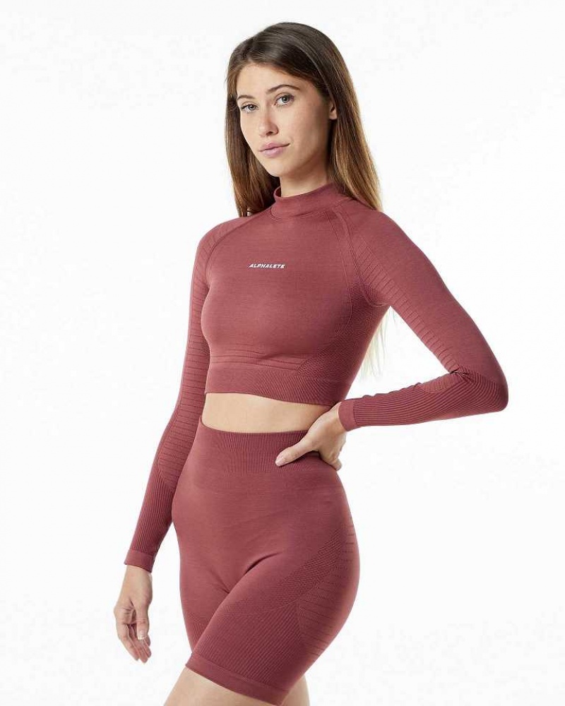 Dámské Košile S Dlouhým Rukávem Alphalete Ozone High Neck LS Crop Červené | CZ-350471
