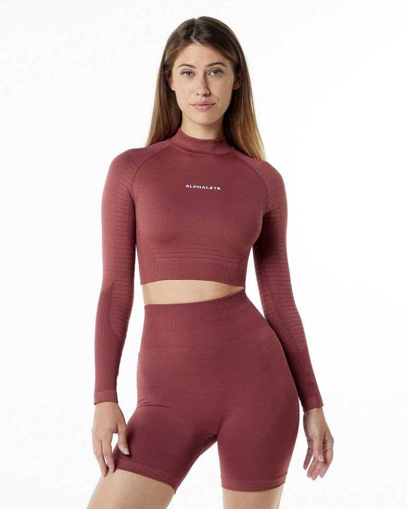Dámské Košile S Dlouhým Rukávem Alphalete Ozone High Neck LS Crop Červené | CZ-350471
