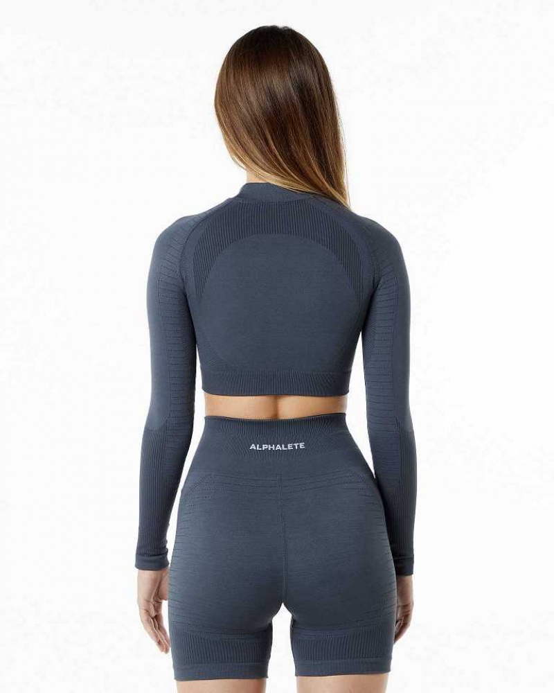 Dámské Košile S Dlouhým Rukávem Alphalete Ozone High Neck LS Crop Šedé | CZ-140853