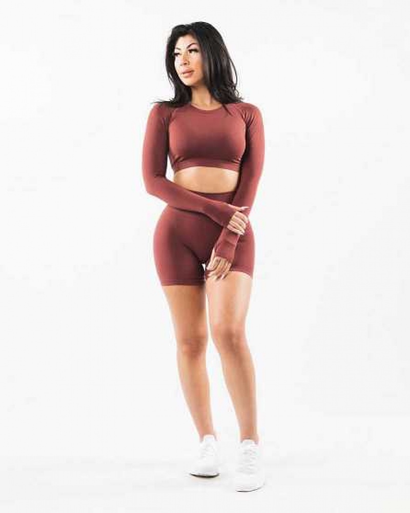 Dámské Košile S Dlouhým Rukávem Alphalete Stratus LS Crop Červené | CZ-107962