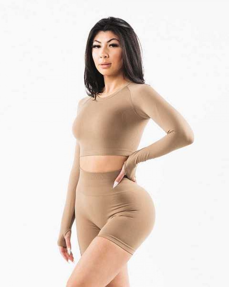 Dámské Košile S Dlouhým Rukávem Alphalete Stratus LS Crop Hnědé | CZ-679140