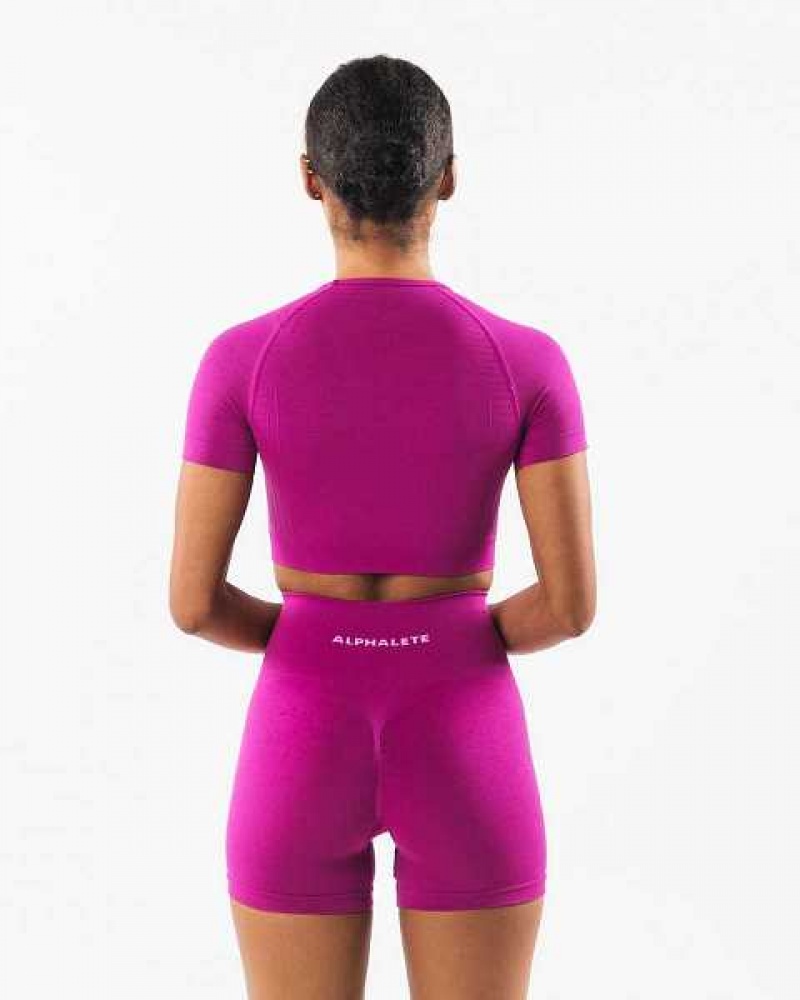 Dámské Košile S Krátkým Rukávem Alphalete Amplify SS Crop Růžové | CZ-852719