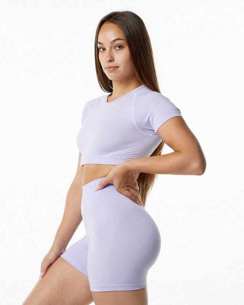 Dámské Košile S Krátkým Rukávem Alphalete Amplify V-Neck Crop Fialové | CZ-907132