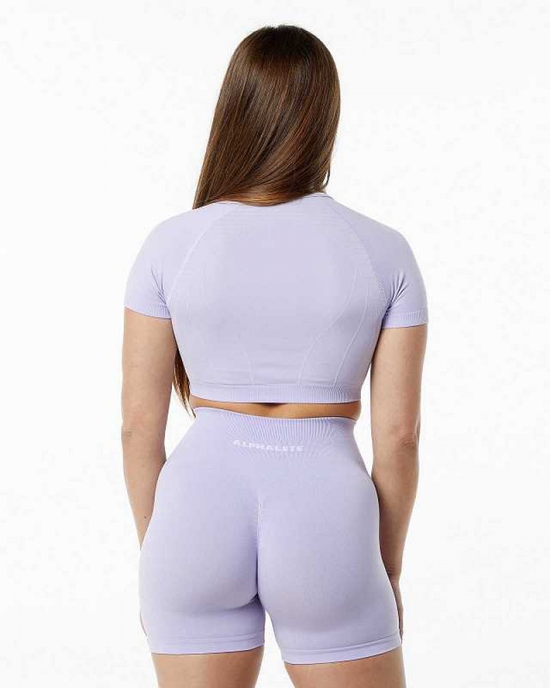 Dámské Košile S Krátkým Rukávem Alphalete Amplify V-Neck Crop Fialové | CZ-907132