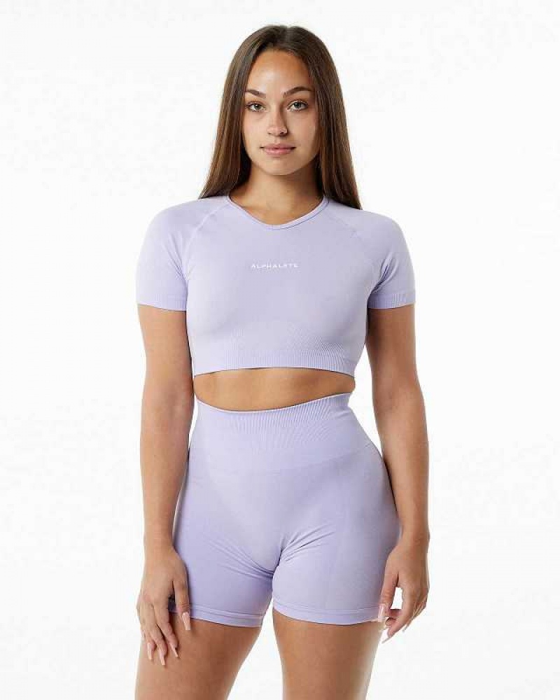 Dámské Košile S Krátkým Rukávem Alphalete Amplify V-Neck Crop Fialové | CZ-907132