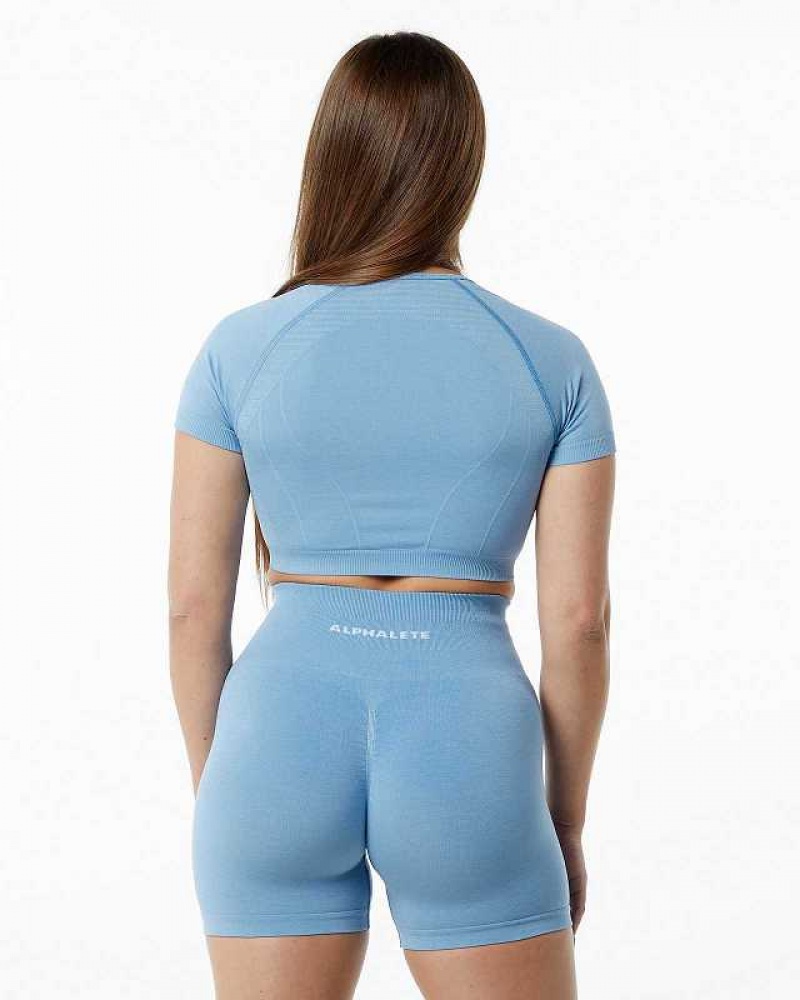 Dámské Košile S Krátkým Rukávem Alphalete Amplify V-Neck Crop Blankyt | CZ-437092