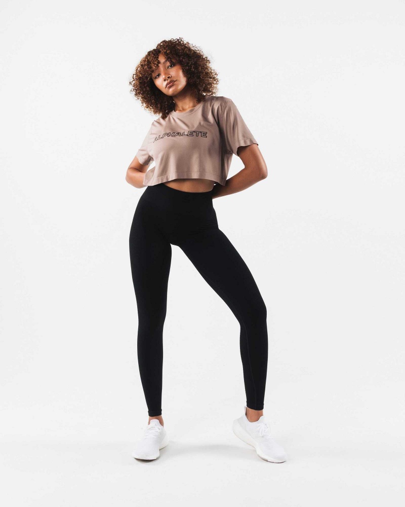 Dámské Košile S Krátkým Rukávem Alphalete Core Airtech SS Crop Hnědé | CZ-139570