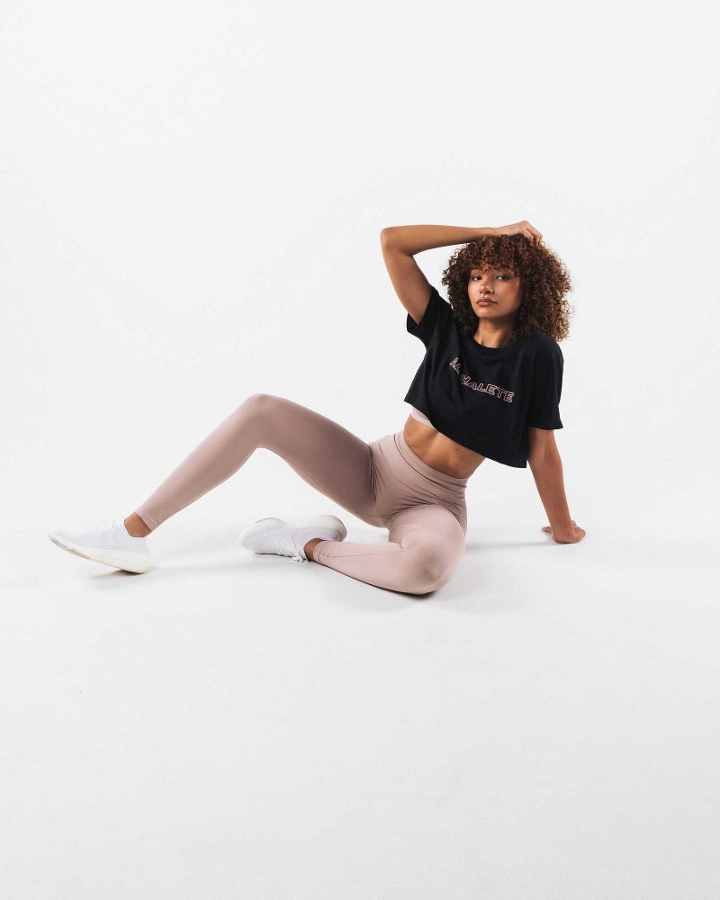 Dámské Košile S Krátkým Rukávem Alphalete Core Airtech SS Crop Černé | CZ-569021