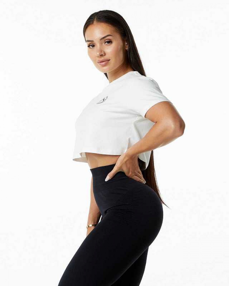 Dámské Košile S Krátkým Rukávem Alphalete Dynasty Crop Bílé | CZ-124936