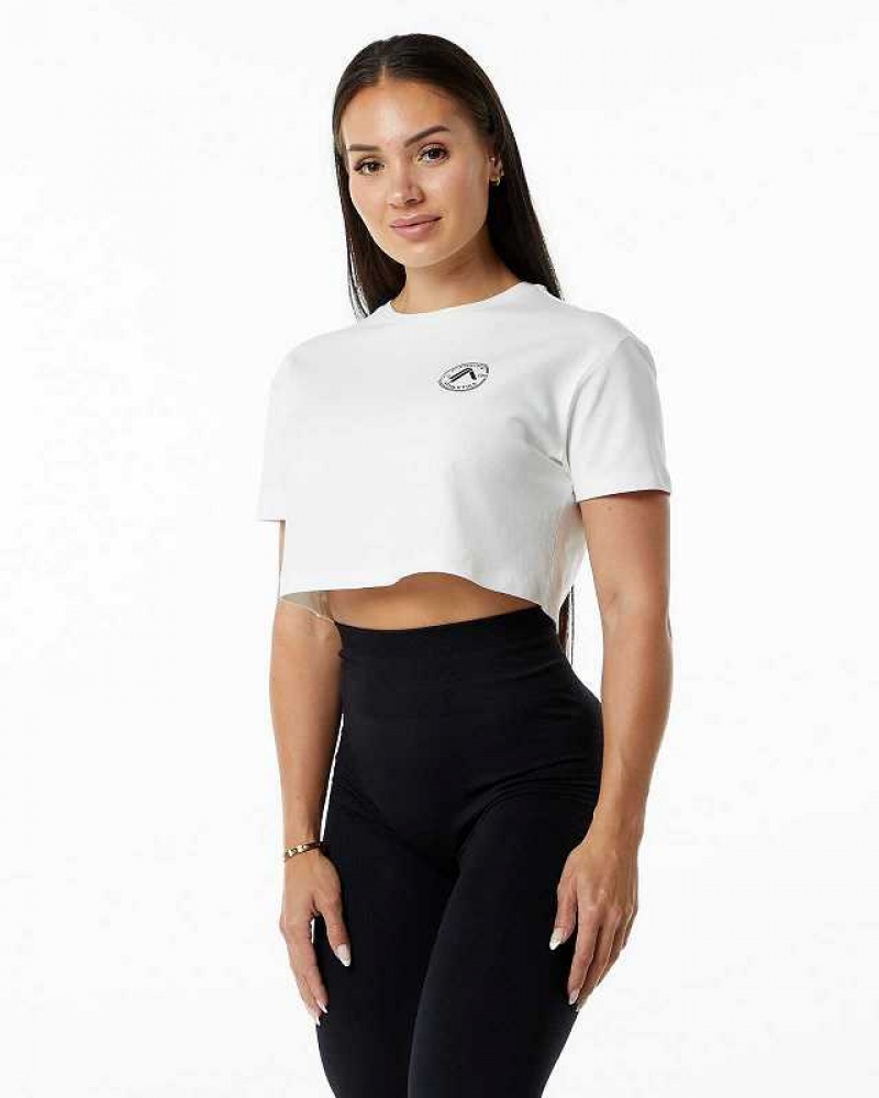 Dámské Košile S Krátkým Rukávem Alphalete Dynasty Crop Bílé | CZ-124936