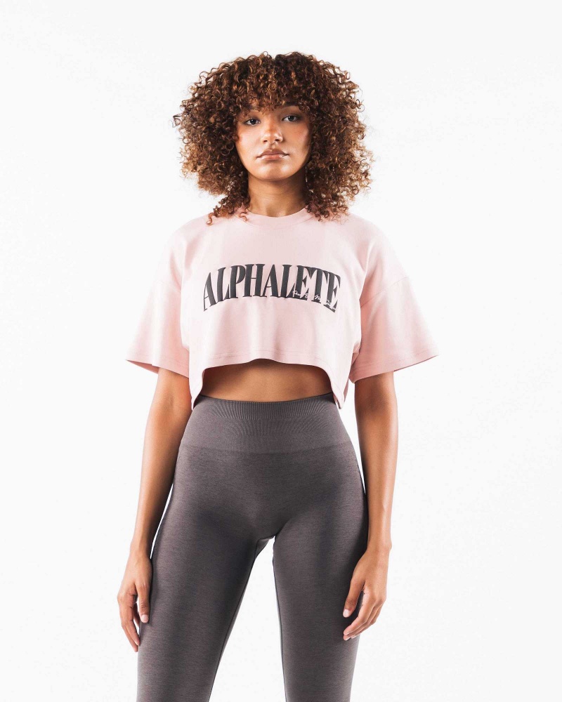 Dámské Košile S Krátkým Rukávem Alphalete Republic Crop Růžové | CZ-940831